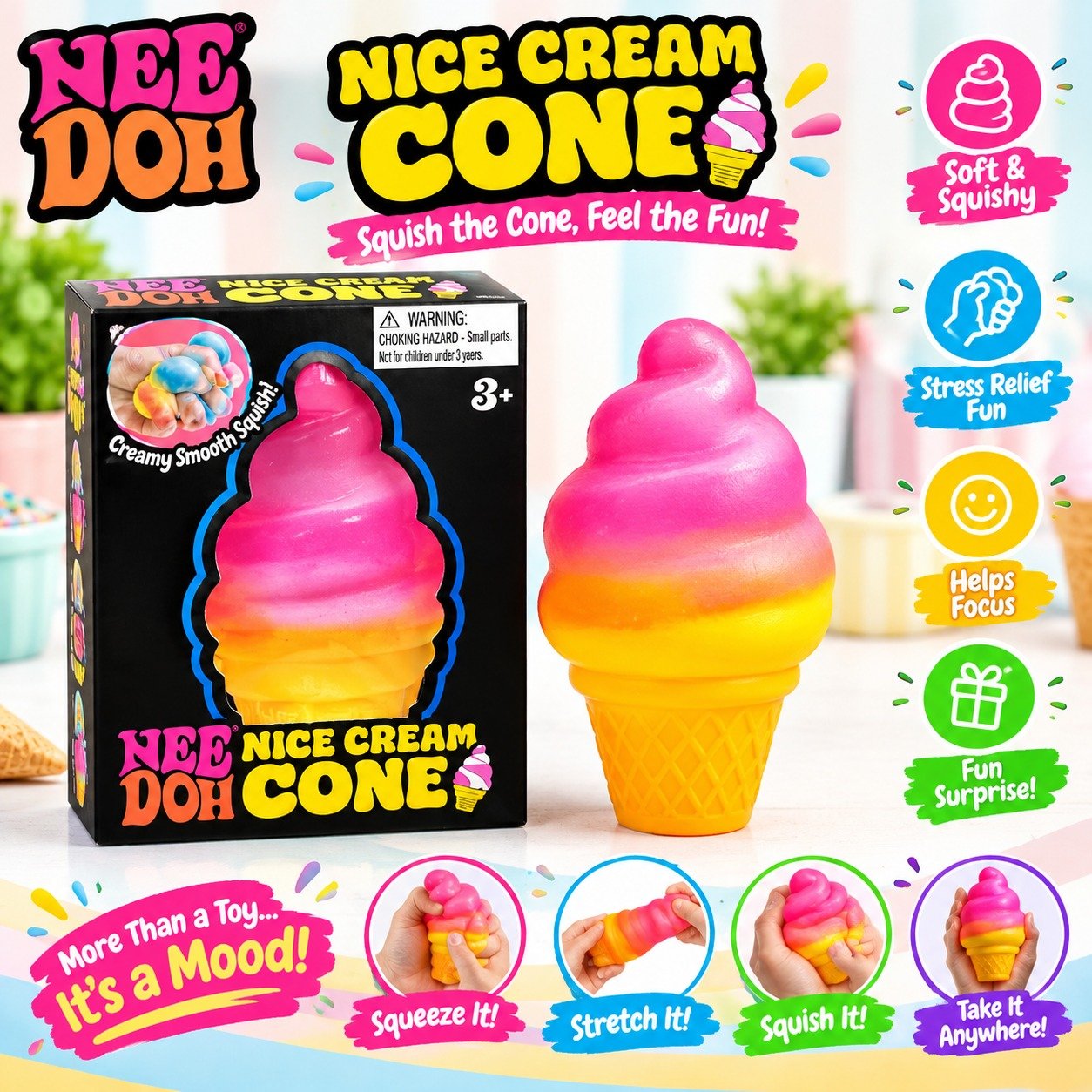 NeeDoh Nice Cream Cone Squishy Sensory Fidget Toy
