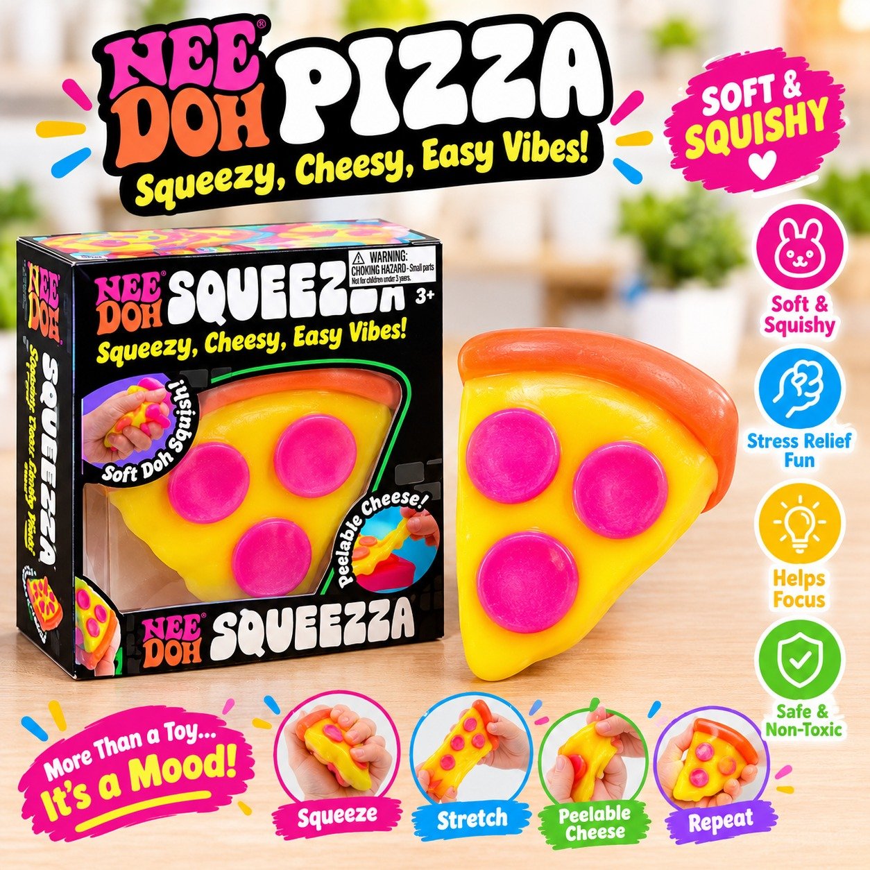NeeDoh Squeezza Pizza Slice Squishy Sensory Fidget Toy