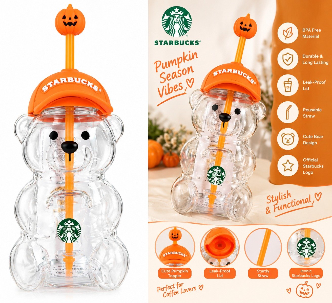 Starbucks Halloween Bearista Bear Tumbler Orange