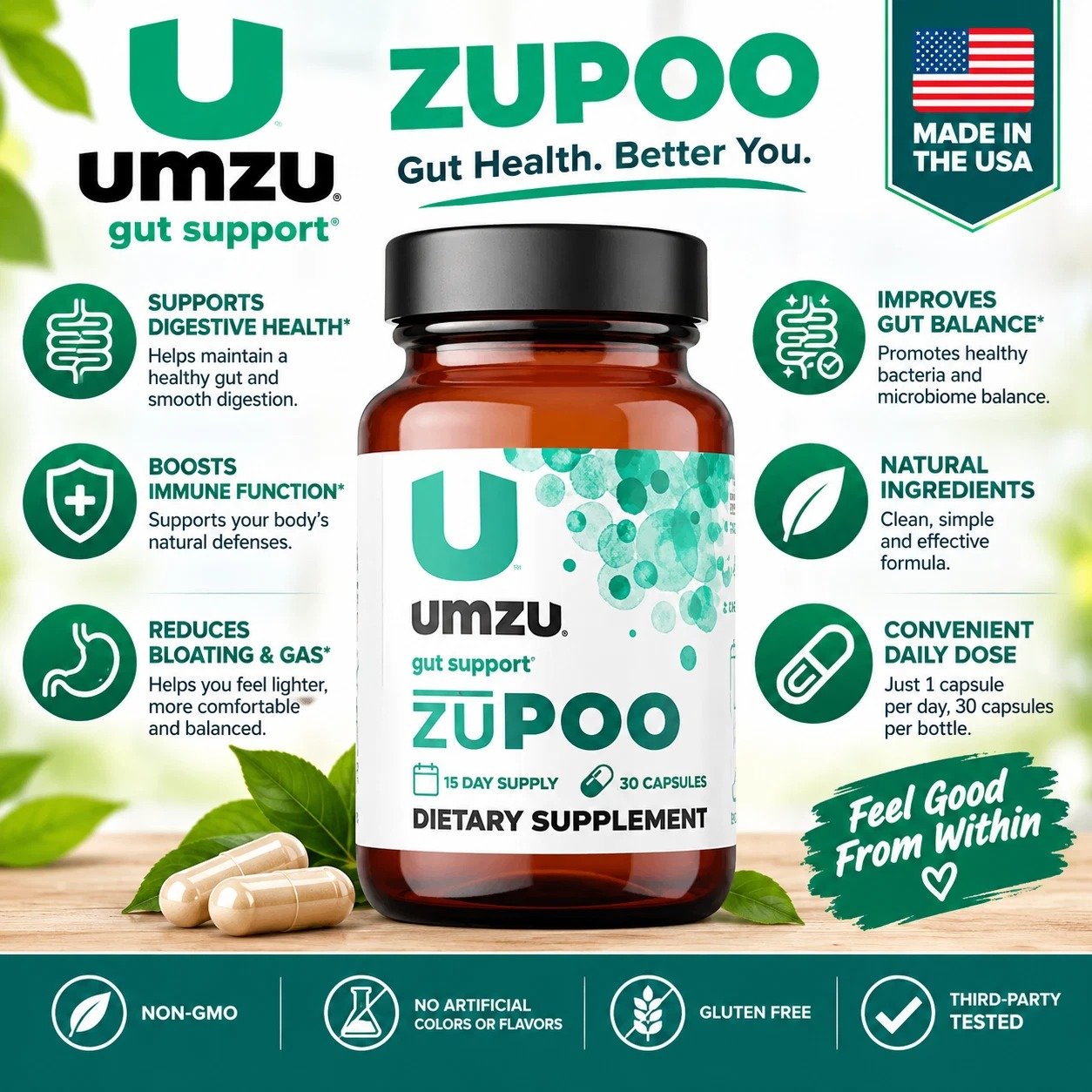 UMZU zuPOO Colon Cleanse & Gut Support, 30 Capsules